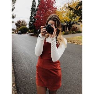 Forever 21 Orange Faux Suede Overall Dress